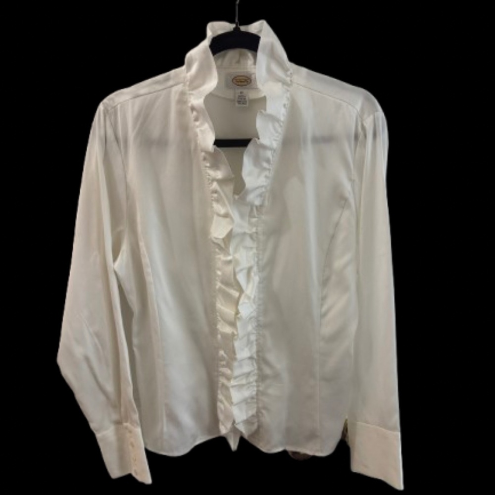 Talbots white ruffled front button up blouse. Size12 Excellent condition